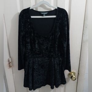 Catherine Malandrino Elegant Black Velvet Peasant Top Size Small